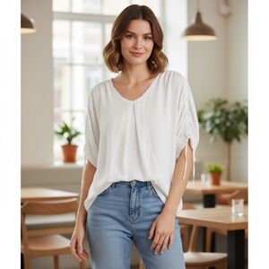 7 For All Mankind Elegant White Blouse with Gathered Sleeves